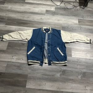 Blue and Cream Men's Varsity Jacket